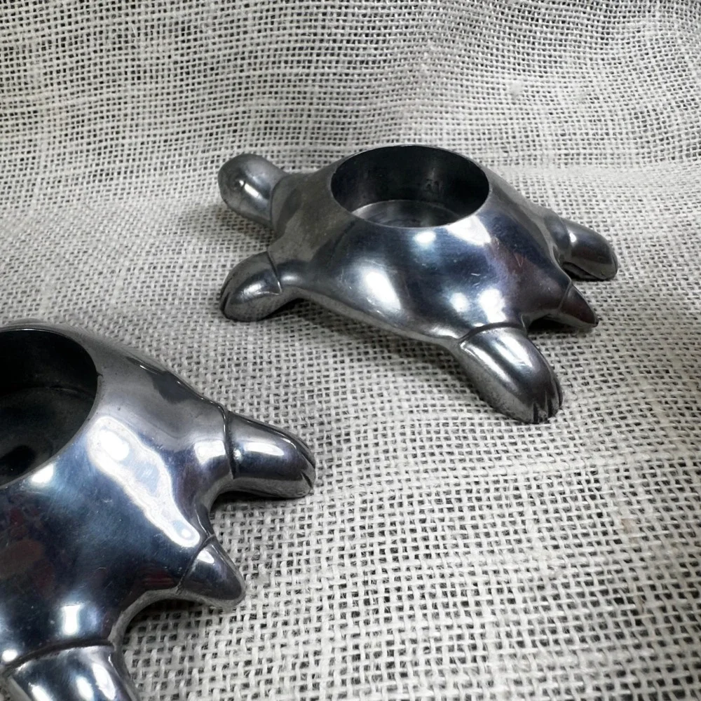 Restoration Hardware Turtle Tealight Candle Holders Metal Pair Pewter Finish